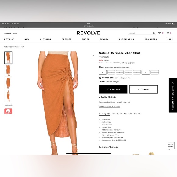 NWT - FREE PEOPLE - Natural Cerine Ruched  Midi Skirt - Picture 4 of 6